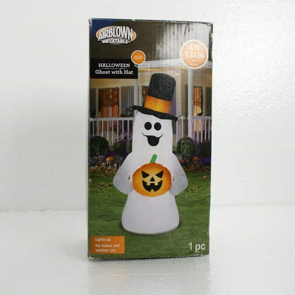 Gemmy Airblown Inflatable Halloween Lights Up Ghost with Hat